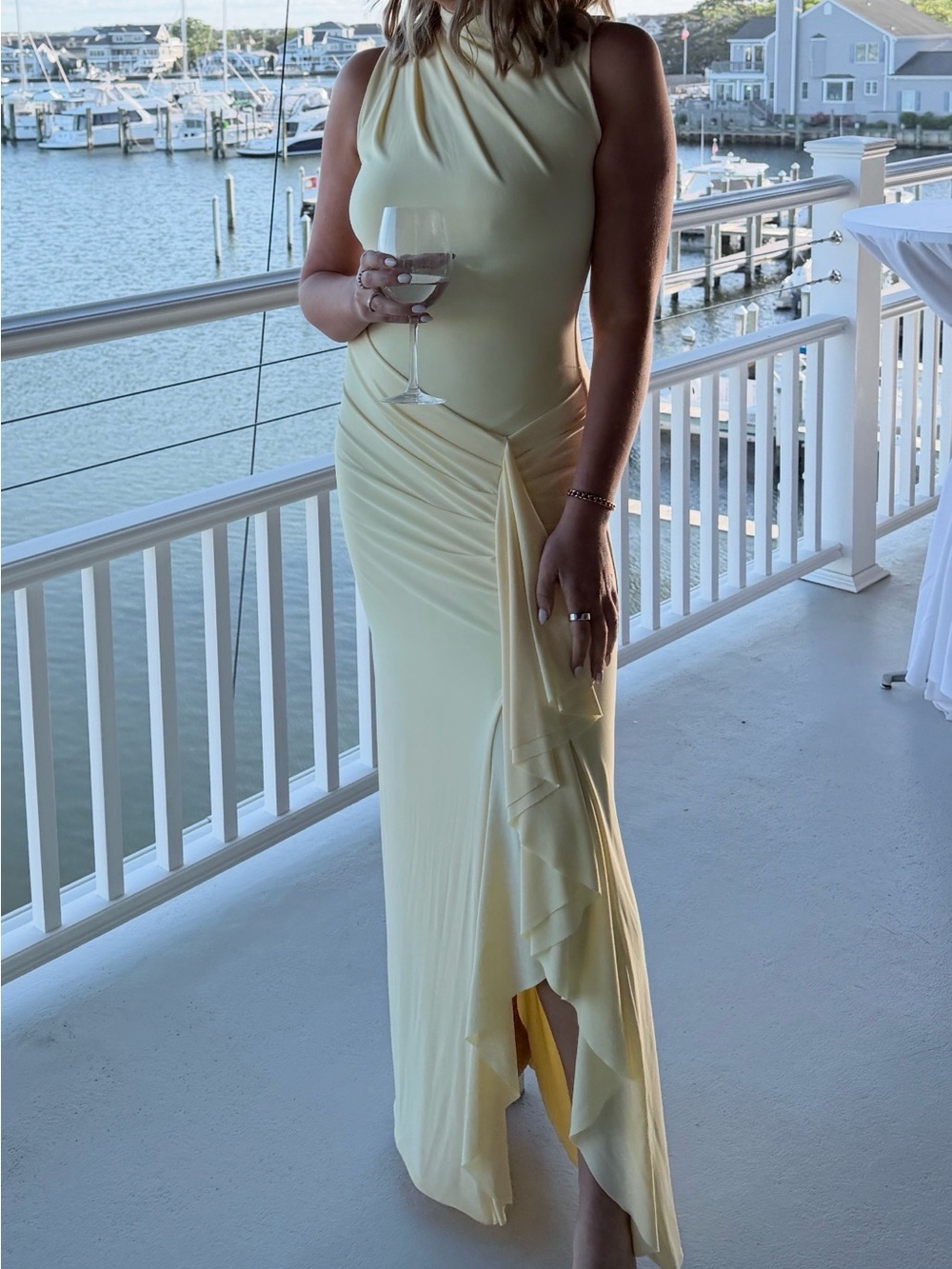 Club L London Pale Yellow Ruffled Maxi Dress